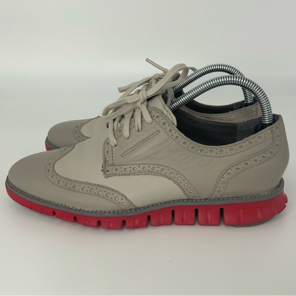 COLE Haan ZeroGrand Oxford Men Size 7.5 Gray/Red Leather Wingtip Brogue Sneakers main image 4